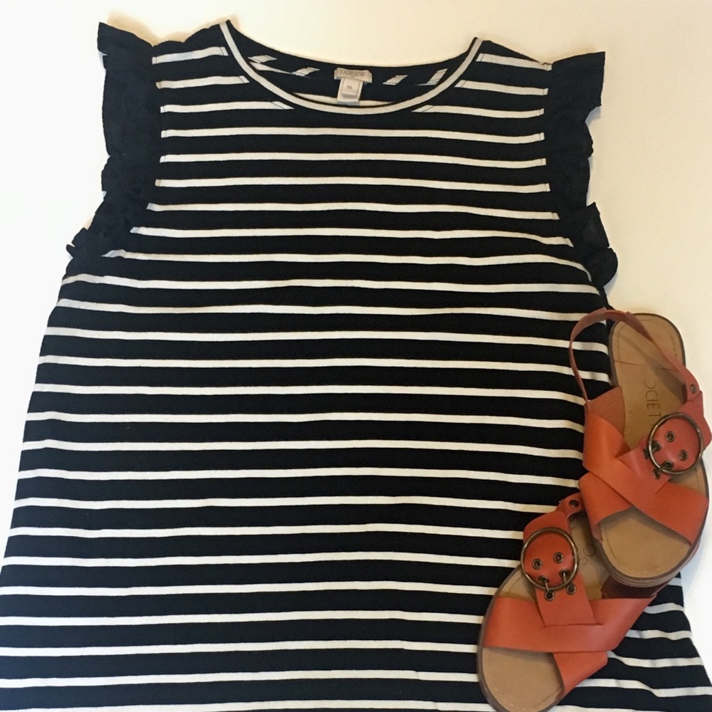 Ruffled sleeve striped tank